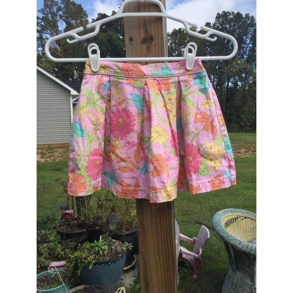 Hartstrings girls skater‎ skirt size 4 full lined pink cotton butterfly flower